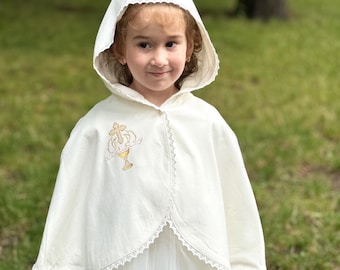 Capa de bautizo de lino: bata de bautizo de encaje de algodón