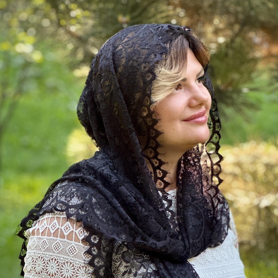 Black Prayer Lace Scarf: Orthodox Veil, Funeral Church Head