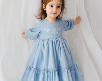 Tender Baby Dress: Blue Blessing Gown, 1st Birthday Gift, Baptism, First Holiday