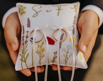 Ring Bearer Cushion: Handmade Linen Wedding Ring Pillow