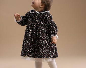 Baby Girl Dress: Cotton, Handmade, Toddler Holiday Outfit, Autumn Rustic Newborn Warm Baby Clothing