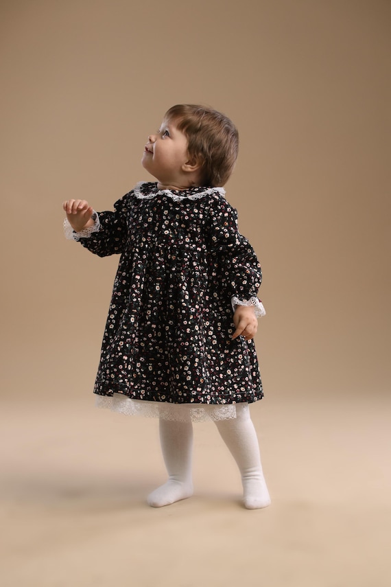 Baby Girl Dress: Cotton, Handmade, Toddler Holiday Outfit, Autumn Rustic Newborn Warm Baby Clothing