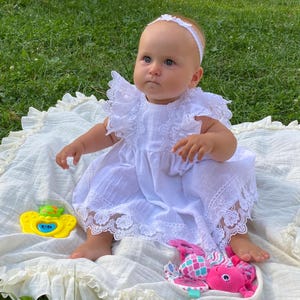 Baby Dress White Christening Outfit Batiste Lining Embroidered Lace Communion Gown Toddler Girl Special Occasion Zipper Ceremony Clothing
