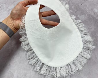 Lace Baby Bib for Baptism, French Chantilly Lace Christening Bib,Elegant ivory Baby Girl Bib for Special Occasions,Wedding Guest Baby Outfit