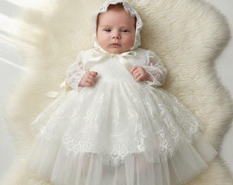 Baby Princess Dress: Christening, Baptism Gown, Newborn Blessing Tulle Girl Outfit