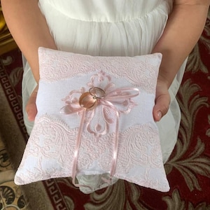 Ring Bearer Pillow Rings Cushion Wedding Ceremony Accessory Handmade Fabric Square Pillow Elegant Ring Holder Keepsake Gift For Bride Groom
