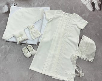 Christening Shirt Baptism Set for Boy Godson Gift Baptism Gown Cotton Towel Godparent Gift Christening Boy Suit