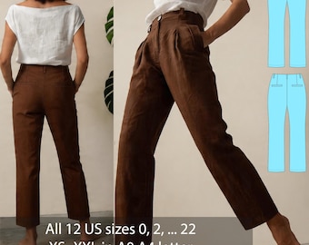 High Waisted Pants Sewing Pattern PDF, Pleated Trousers Pattern Women, Linen Pants Pattern, Tailored Straight Leg Pants, Digital Download
