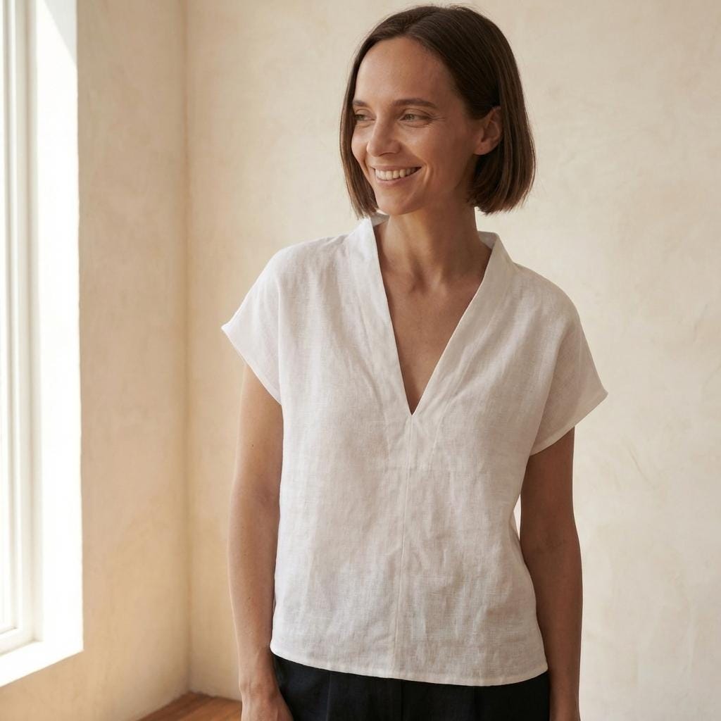 Linen Blouse Sewing Pattern PDF, V Neck Top Pattern, Loose Fit Summer ...