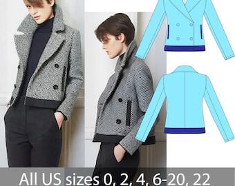 Patron de couture pour blazer court PDF | Veste croisée | Téléchargement numérique A0 A4 Lettre | Pointures US 0-22