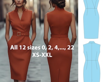 Patrón de costura PDF para vestido elegante / Vestido sin mangas DIY / Descarga digital A0 A4 Carta / Tallas US 0-22