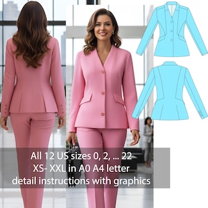 Women’s Tailored Blazer Sewing Pattern PDF • Fitted Suit Jacket • Professional Lined Coat Design