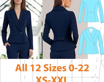 PDF Sizes 0-22 (US) Women's Summer long Sleeve Blazer Sewing Pattern (PDF Download) | A0, A4, & Letter Formats + Sewing Guide