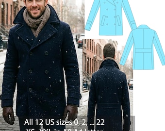Patrón de costura de chaquetón para hombre (PDF), patrón de abrigo cruzado clásico, abrigo de invierno de lana, abrigo a medida (tallas 34-52)