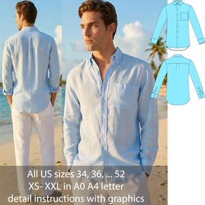 Herren Leinenhemd Schnittmuster PDF Classic Button Down| Lässiges Sommer Shirt | Strand Leinenhemd | Größen 34–52