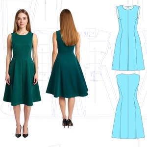 Size 16-22 xl xxl US Sleeveless Midi Dress Sewing Pattern with Pockets | Fit & Flare PDF A0, A4, Letter DIY Download beginer friendly