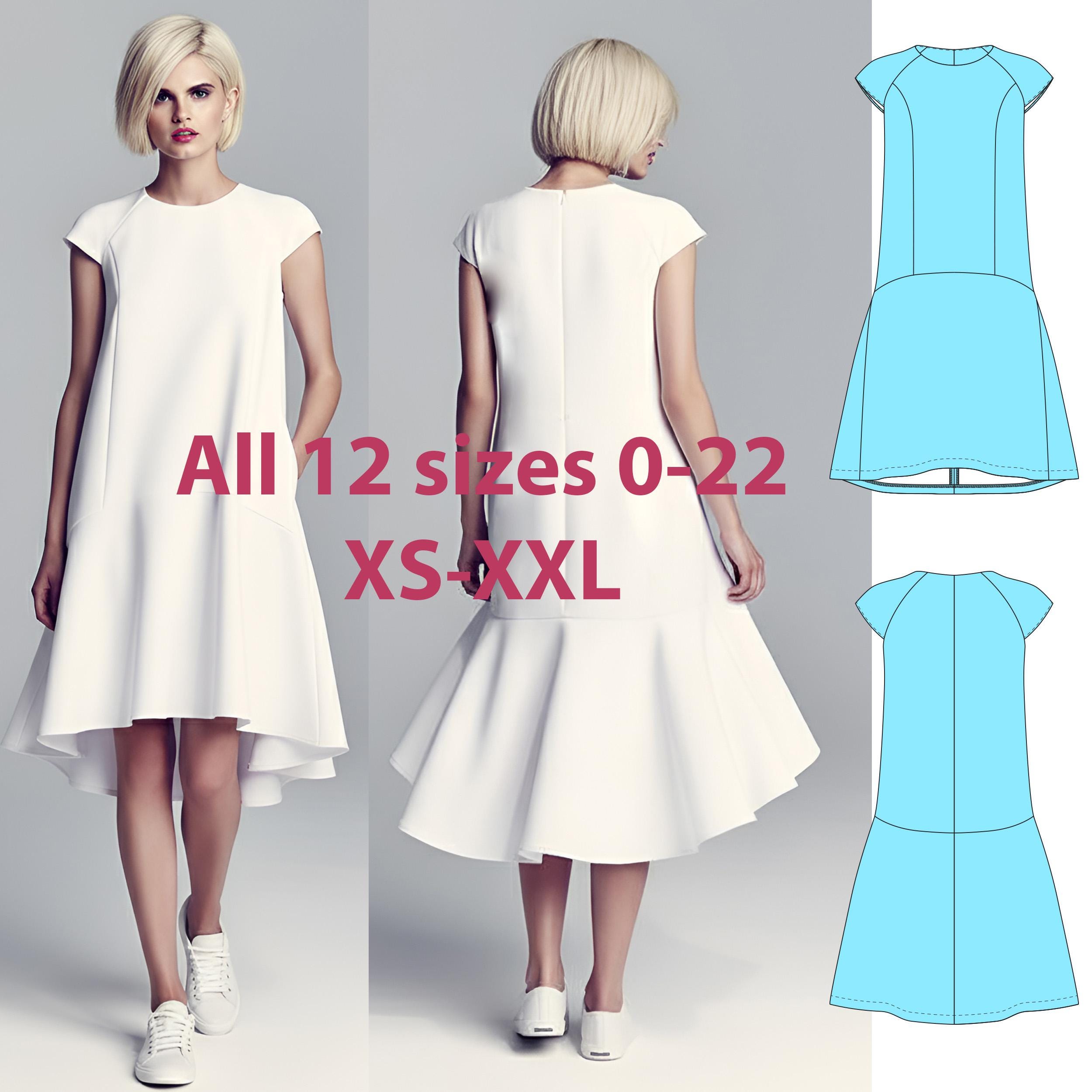 Summer Drop Waist Dress Sewing Pattern: High-low Hem, Loose Fit (sizes ...