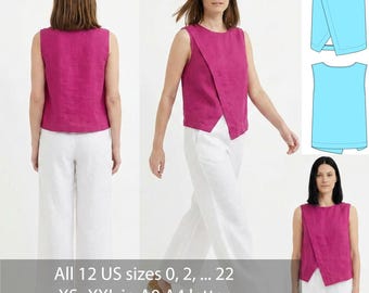 Linen Blouse Sewing Pattern PDF, sleveless Top Pattern, Loose Fit Summer Shirt, Minimalist Linen Top Pattern Sizes 0–22