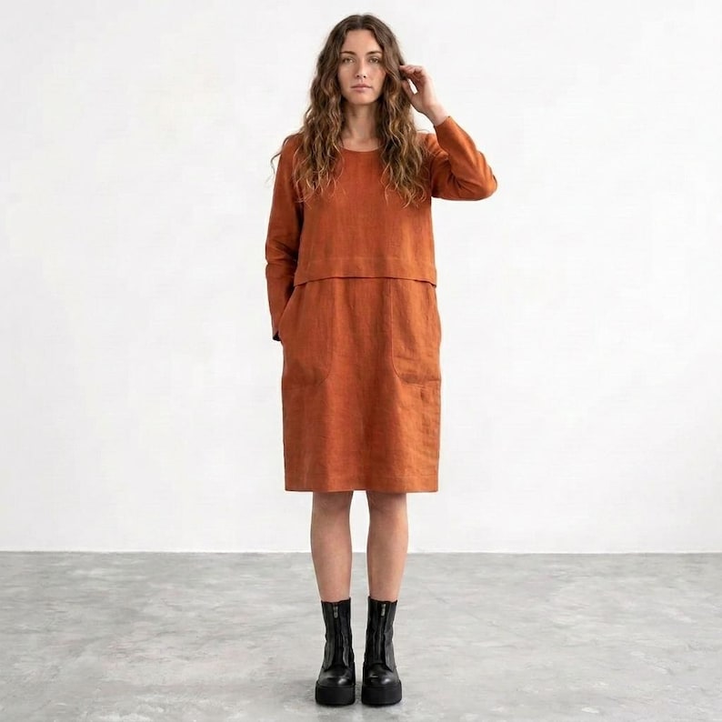 Linen Long Sleeve Shift Dress Sewing Pattern PDF | Loose Fit Pocket Dress | Minimalist Everyday Dress | women's Digital Pattern Sizes 0-22 image 5