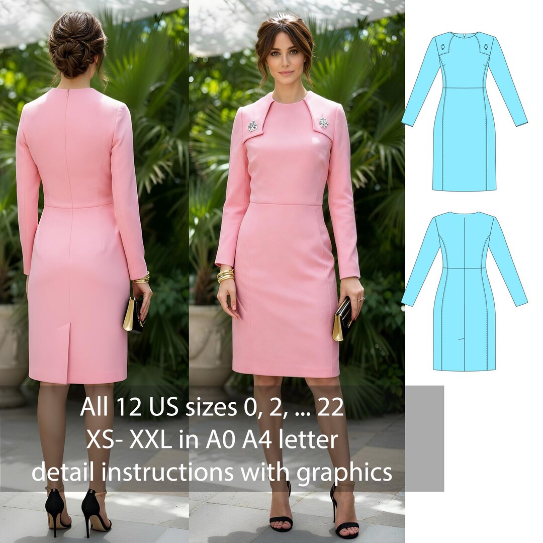 Sheath Sewing Pattern Elegant Long Sleeve Sheath Sewing Pattern • Fitted Cocktail Silhouette ...