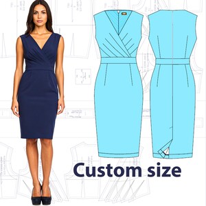 Custom Size Dress Sewing Pattern Sleeveless Pencil Dress| Classic Fitted V-Neck Dress | Instant Download | DIY Fashion Sewing Project