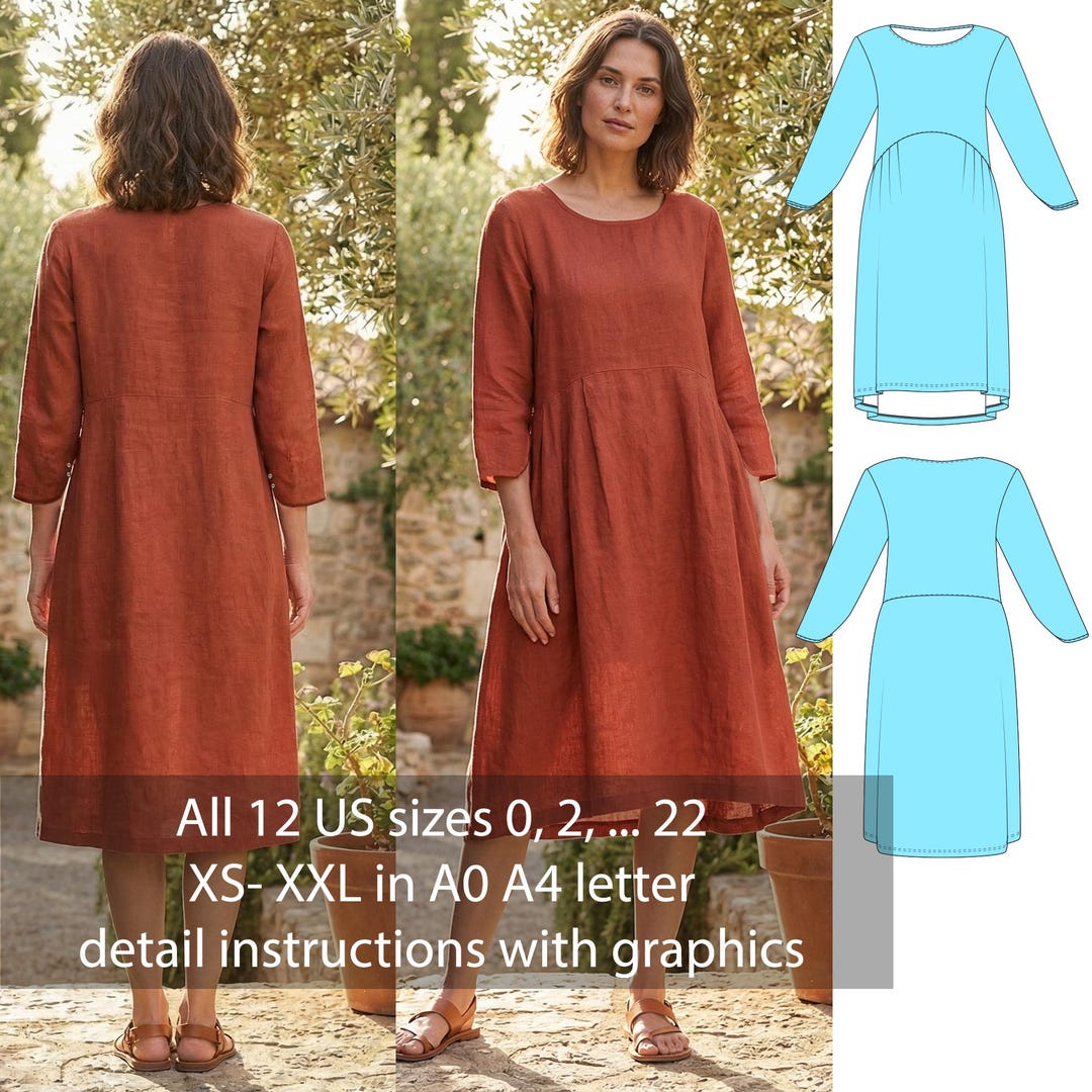 Instant Download Linen Dress Sewing Pattern PDF | Midi Dress With ...