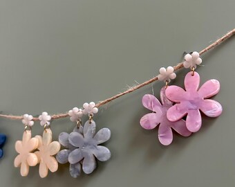 Pendientes Flora, pendientes de flores acrílicas de colores.