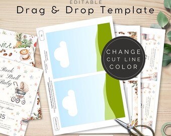 A4 5x7 inch Cards & Invites Print Template, Drag and Drop in Canva, Change Cut Line Color, incl Instructions for Plotter | TPL000