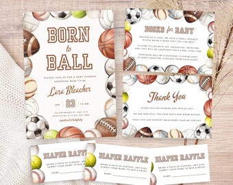 Born to Ball Babyparty Einladungs-Paket, All Star Baby, Sport Thema Babyparty für Jungen, bearbeitbare Canva Vorlage | TPL055
