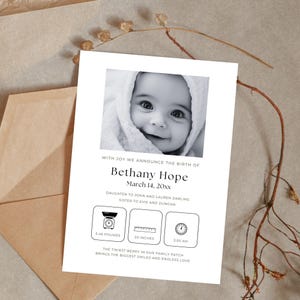 Anúncio de Nascimento com Foto, Minimalista Moderno, Nasce um Novo Bebê, Linha Simples, Foto Personalizada, Modelo Canva Editável | TPL030