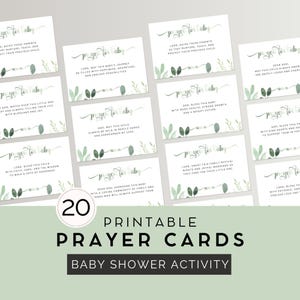Babyparty Gebetskarten, kleines Sprossenthema, christliche Babypartyaktivität, segne Mutter und Baby, bearbeitbare Canva-Vorlage | TPL079