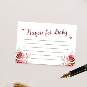 Oraciones para baby shower de Little Sweetheart, lindo cochecito de San Valentín con rosas rojas y osito de peluche, plantilla de Canva editable / TPL069