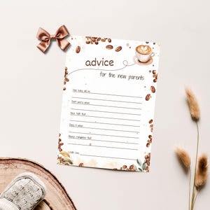 Scheda di consigli per baby shower Coffee Bean 5x7 pollici, A little Bean, Boho Cappuccino, pastello neutro, modello modificabile in Canva / TPL005