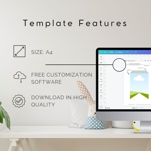May include: Template features for a printable design, including a free customization software, high quality download, and A4 size.