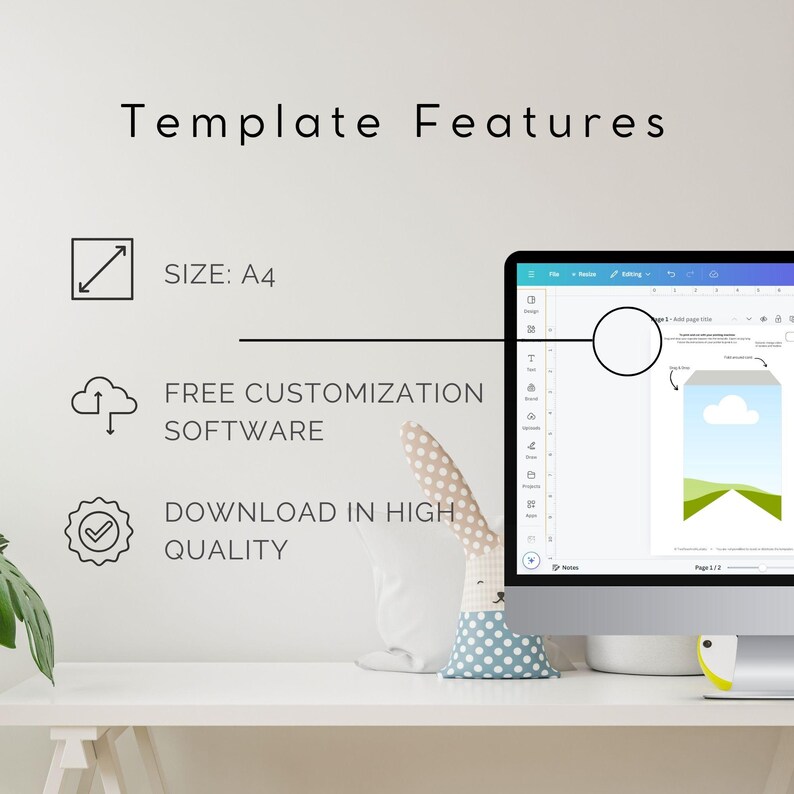 May include: Template features for a printable design, including a free customization software, high quality download, and A4 size.