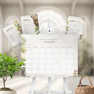Gran paquete de juegos para fiesta de baby shower: Woodland Wild One, animales del bosque encantado, plantillas editables en Canva / TPL017