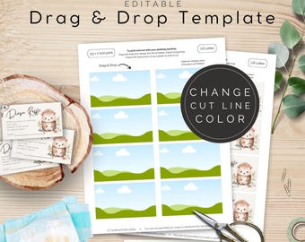US Letter 3.5x2 inch Cards Print Template, Size Diaper Raffle Entry for Baby Shower, Drag and Drop in Canva, Change Cut Line Color | TPL000