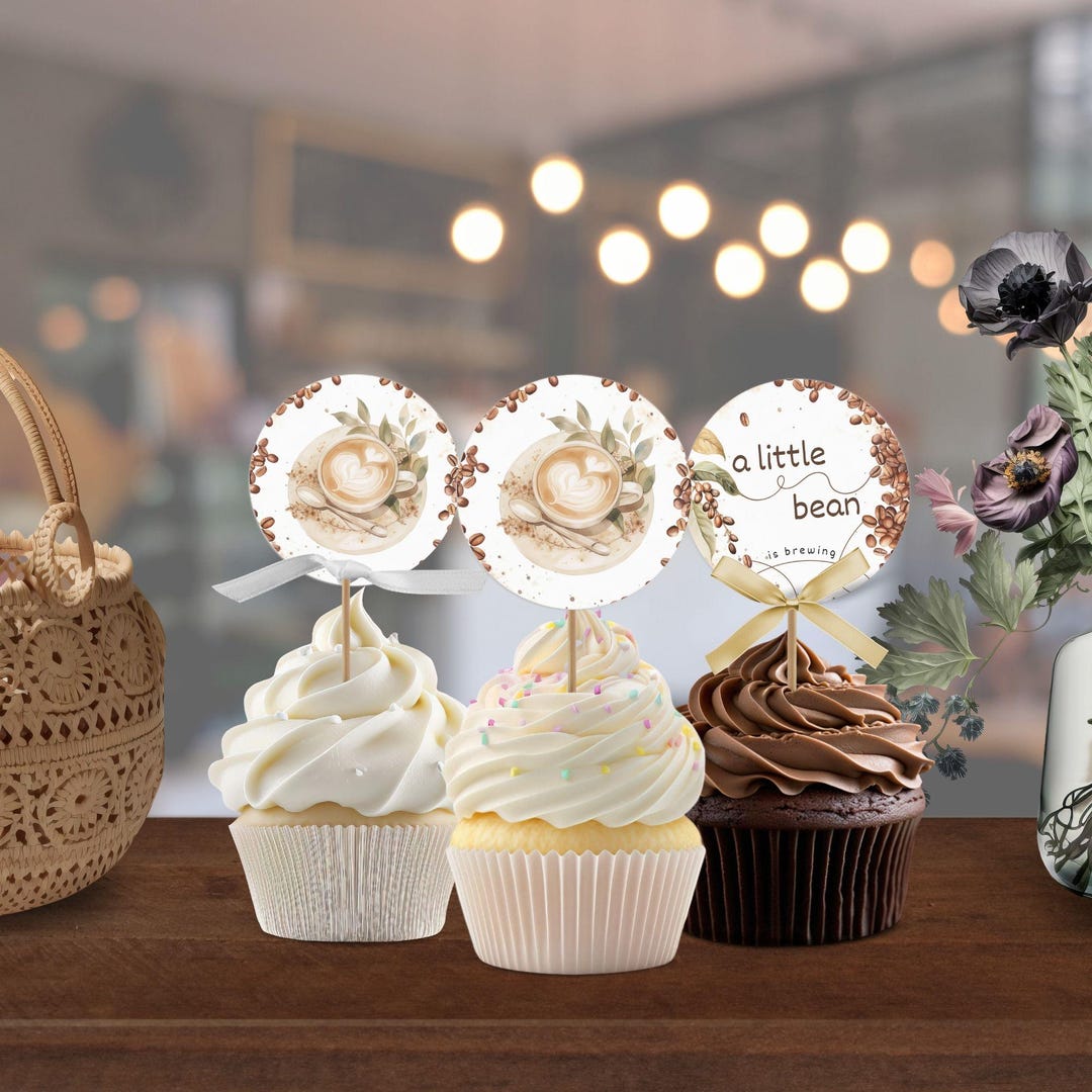 Coffee Bean Baby Shower Cupcake Topper, Party Topper 2x2, A Little Bean ...