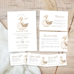 Mother Goose Baby Shower Invitation Bundle, Nursery Rhyme Theme, Gender Neutral, A Little Bundle of Joy, Editable Canva Template | TPL064