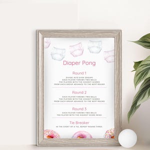 Donuts and Diapers Shower Diaper Pong Game, Baby Sprinkle, Sweet Celebration, Pink and White, Editable Canva Template | TPL031