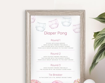 Donuts and Diapers Shower Diaper Pong Game, Baby Sprinkle, Sweet Celebration, Pink and White, Editable Canva Template | TPL031