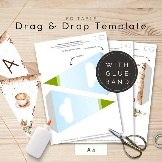 Bunting Banner Printing Template, Drag and Drop in Canva, 5×7" inch Party Flags on A4 Page, Suitable for Machine Cutting | TPL000