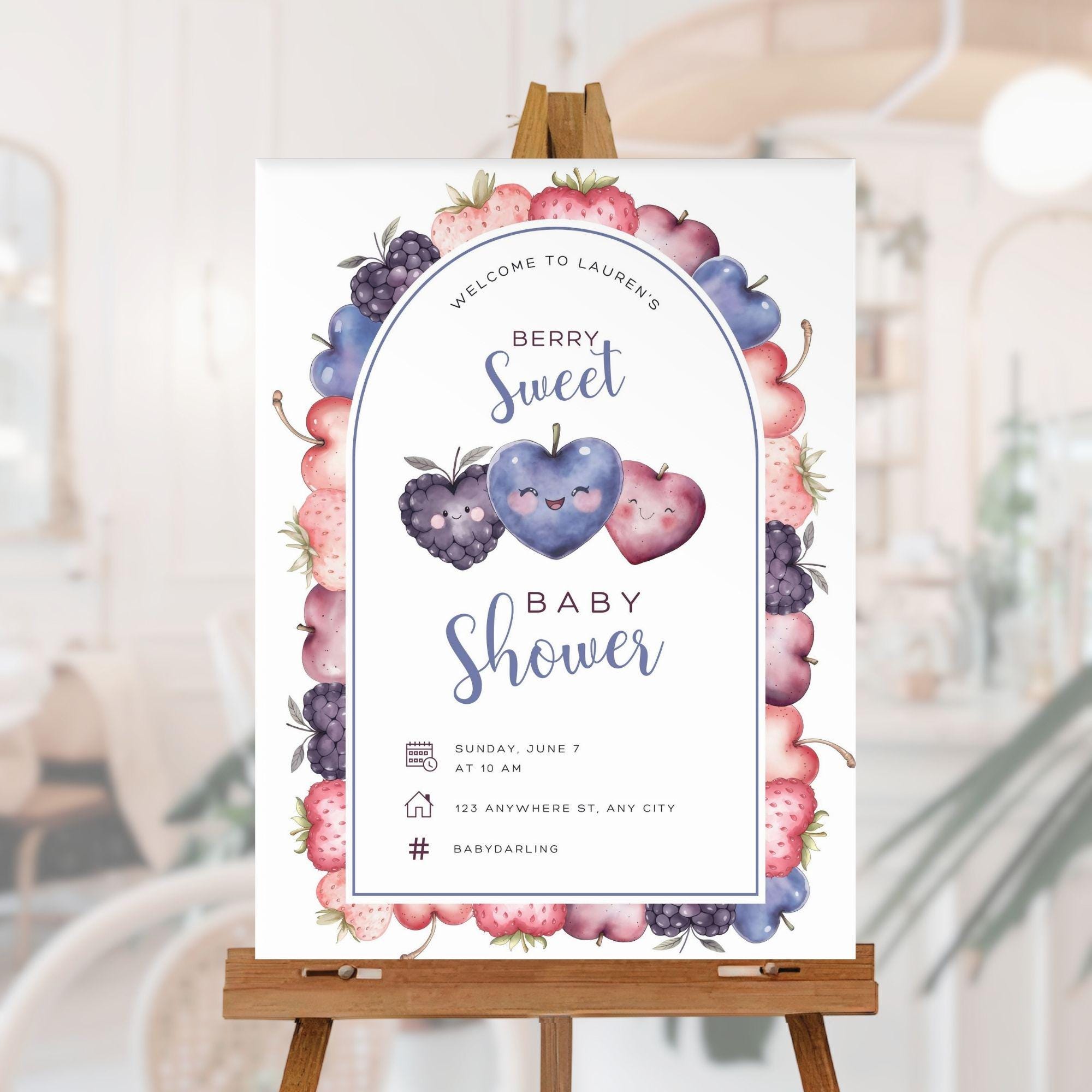 Blaubeer-Banner Set Für Babyparty – 3 Stück, Fertig Montiert, Süße Deko Im Beeren-Design