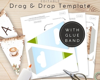 Bunting Banner Printing Template, Drag and Drop in Canva, 5×7" inch Party Flags  on US Letter Page, Suitable for Machine Cutting | TPL000
