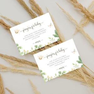 20 cartes de prière pour baby shower, thème Petites pousses, activité baby shower chrétienne, bénédiction pour maman et bébé, modèle canva modifiable | TPL079