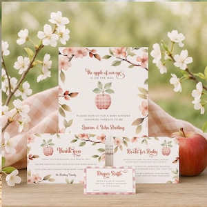 Gingham Apple Baby Shower Invitation Suite, Rustic Fall Theme, Apple of our Eye, Personalize at Home Template | TPL126
