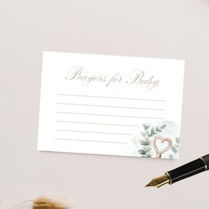 Schlüssel zu unseren Herzen Babyparty Gebetskarte, freigeschaltet, du wirst geliebt, grün und gold, bearbeitbare Canva Vorlage | TPL067