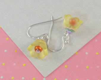 Tween Girls Earrings Yellow Tulip Earrings   --  Buttercup  --