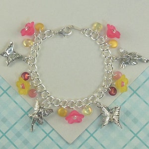 Girls Fairy Charm Bracelet in Pink and Yellow Aurora image 3