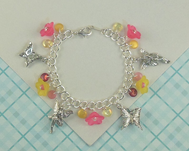 Girls Fairy Charm Bracelet in Pink and Yellow Aurora image 3